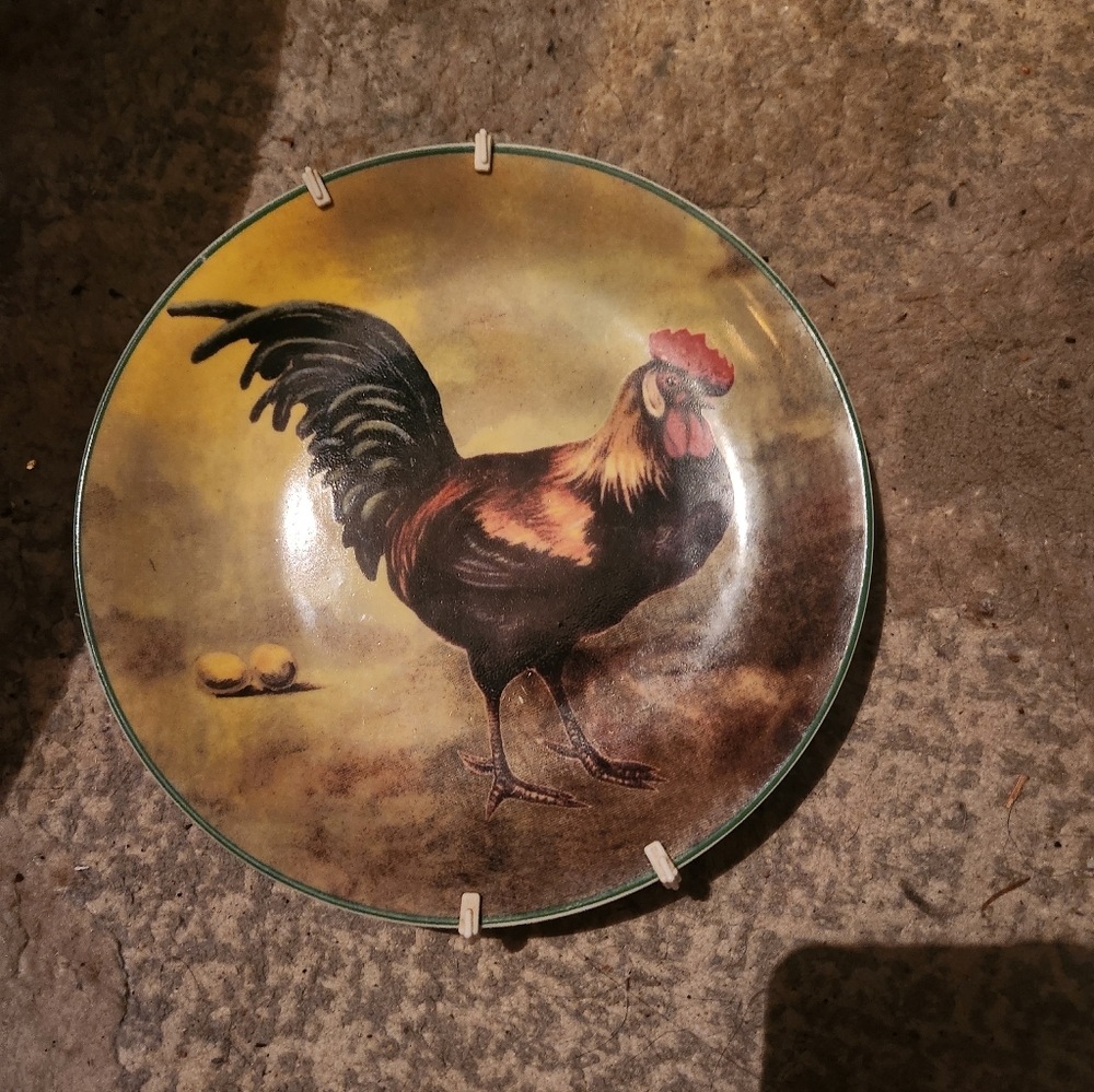 Gryphonware Vintage Rooster Ceramic Plate with Black and Brown Tones